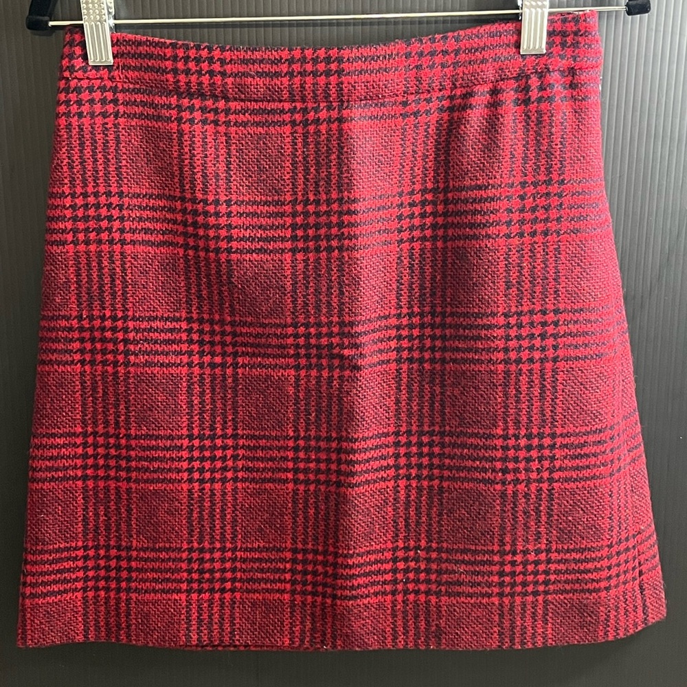 Red Black Plaid Wool Women's Skirt